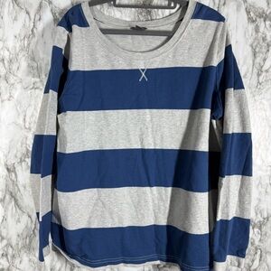 Eddie Bauer Blue and Gray Striped Long Sleeve Tee